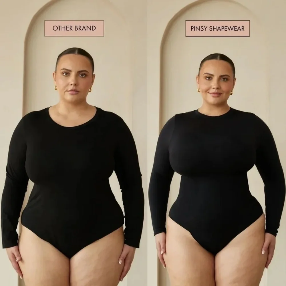 Pinsy Long Sleeve Butter Sculpt Seamless Bodysuit - Black - 1X - Picture 4 of 6